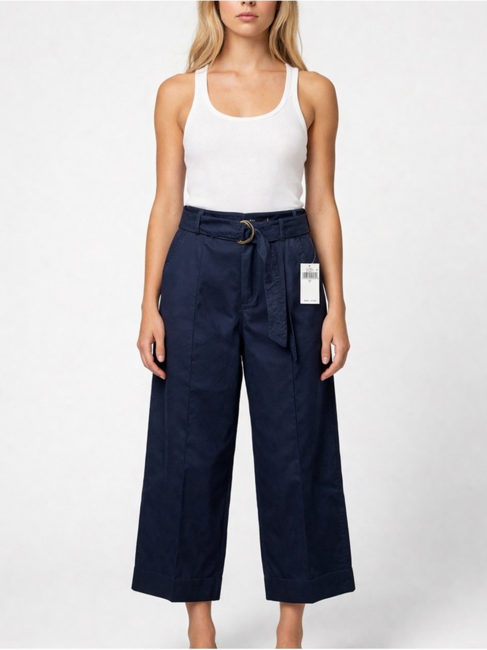 Polo Ralph Lauren Capri Cropped Pleated Wide Leg Trousers Belt NAVY size 2 NWT